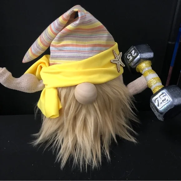 Muscle Beach Gnome Sun Sand Starfish Yellow Orange Tan White Cream Blue - Picture 4 of 6